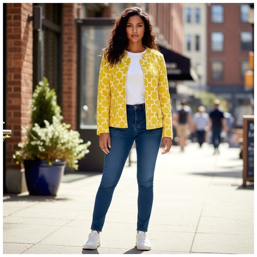 Elliott Lauren Vintage Patterned Women's Jacket & Pants Set. Yellow. Size 6 - Picture 7 of 15